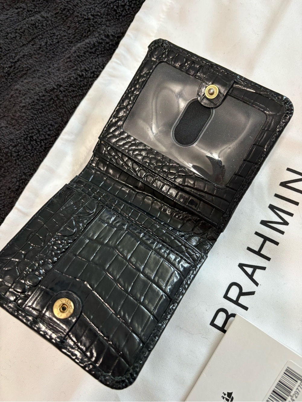 Brahmin Black Croc-Embossed Bifold Card Wallet - Picture 2 of 2